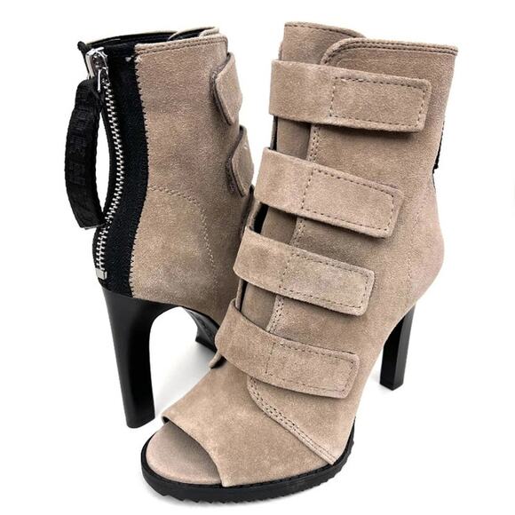 DKNY Women's 'Blake' Oiled Suede Taupe High Heel Strap Boots/ NEW / Size 6 - Picture 1 of 9
